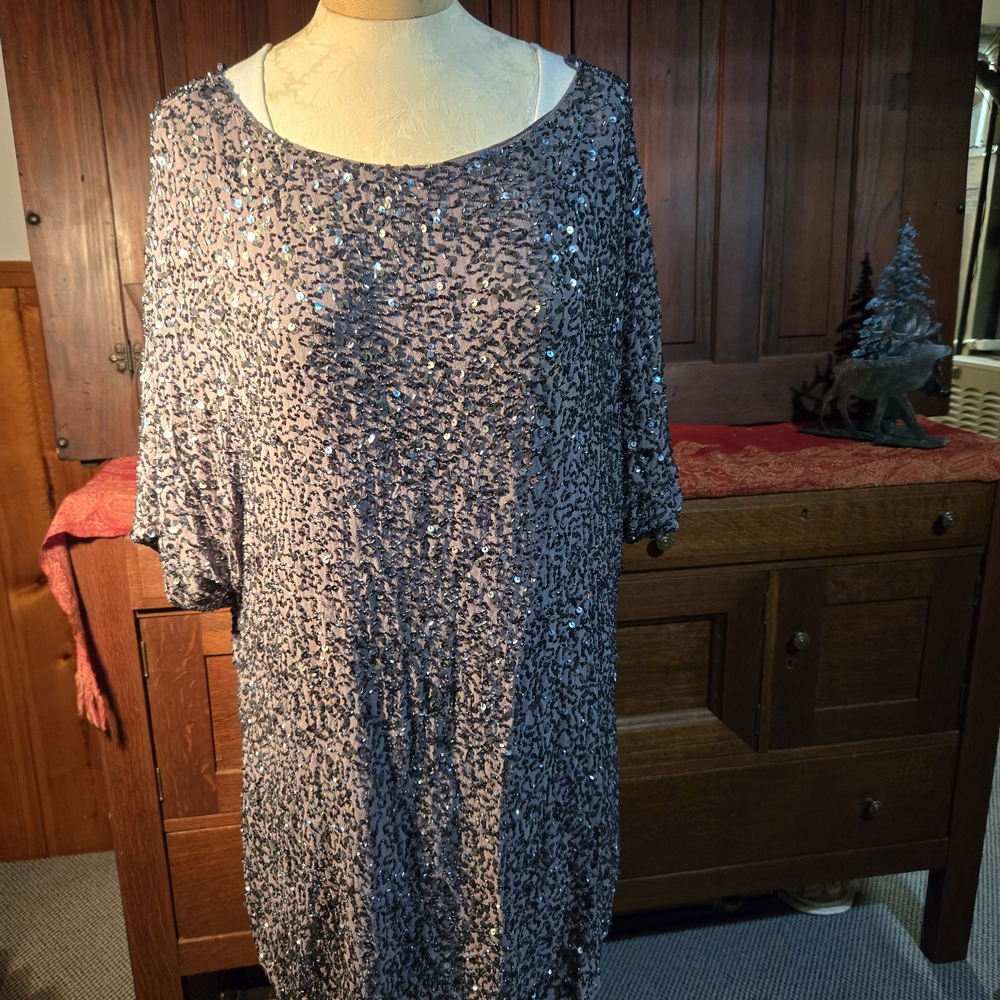 Pisarro Nights Glittering Sequin Dress in Silver